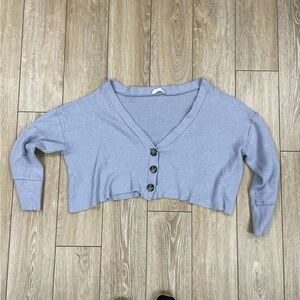 Light Lavender Ribbed Button-Front Cropped Cardigan, large